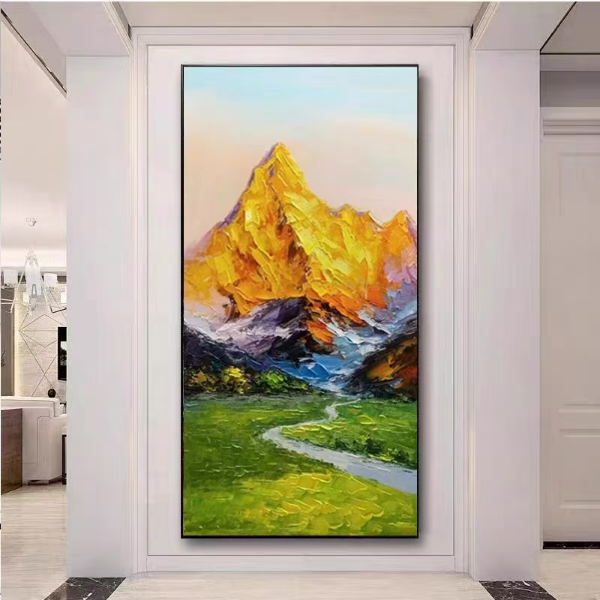 日照金山纯手工油画定制玄关画