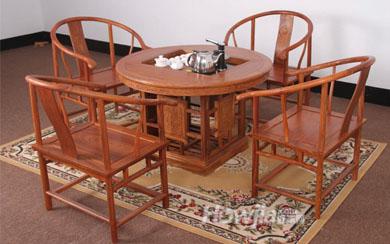 茶艺桌花梨木茶桌椅组合圆茶桌仿古客厅家具