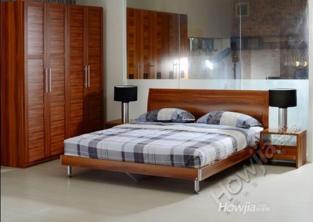 健威梨木色实木颗粒板式 1.8x2.0单双人大床