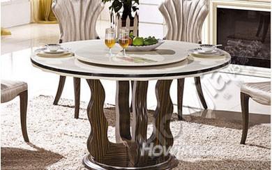 致美丽轩 新古典黑檀科技木餐桌椅组合韩式大理石餐桌现代圆餐桌