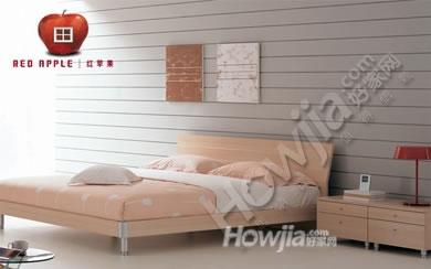经典红苹果家具简约现代卧室四件套装1.5/1.8米床+床头柜*2+床垫黑橡1.8*2米