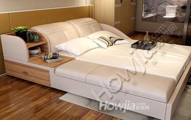 比其小户型皮床双人床1.8米床类 储物床真皮床软床榻榻米床皮艺床