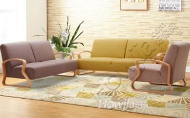 富之岛家具QM 实木弯曲 组合沙发 客厅现代简约沙发 时尚布艺沙发 2000A FB面料自选 三人沙发
